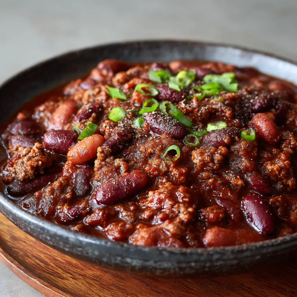 A handheld smartphone photo showing a rustic bowl of slow cooker cowboy beans with a highly textured surface, set against a neutral background in soft natural daylight.