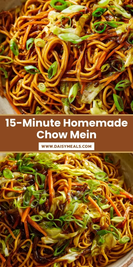 A close-up shot of an authentic Homemade Chow Mein Recipe served in a rustic ceramic bowl, featuring glossy yellow noodles and vibrant fresh vegetables.