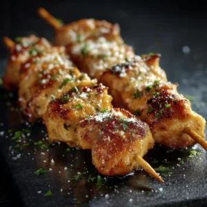 Golden brown chicken breast cubes coated in savory garlic parmesan seasoning.