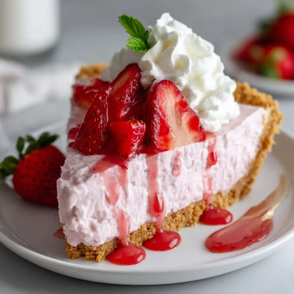 The Ultimate Strawberry Mousse Pie Recipe 1 Close-up shot showing the texture of the airy pink mousse filling being folded together.