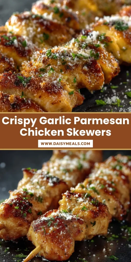 Extreme close-up of crispy golden-brown Air Fryer Garlic Parmesan Chicken Skewers sprinkled with fresh parsley and coarse parmesan.