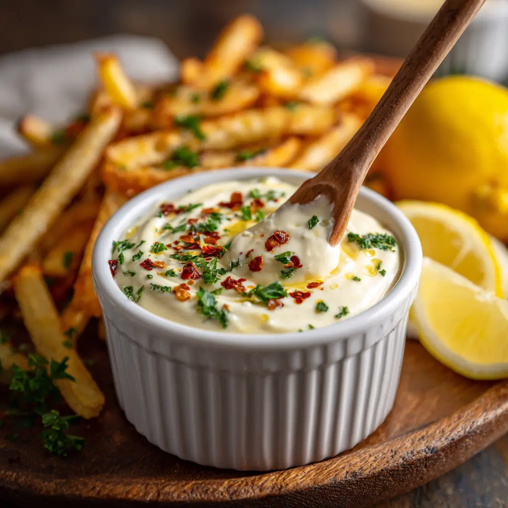 Close up view of raw garlic, eggs, and oil used to make an authentic garlic aioli sauce.