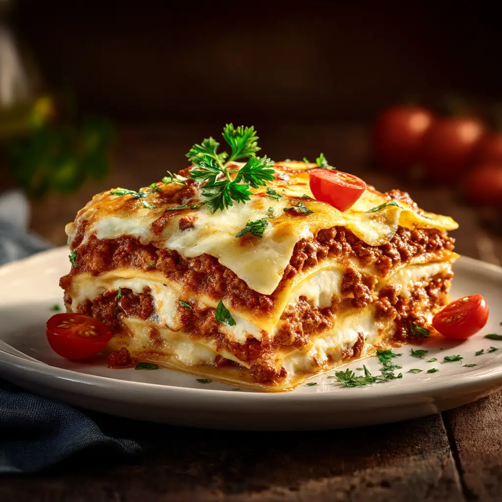 The fully assembled Million Dollar Lasagna in a 9x13 baking dish before going into the oven, showing the beautiful layers of noodles, sauce, and cheese.