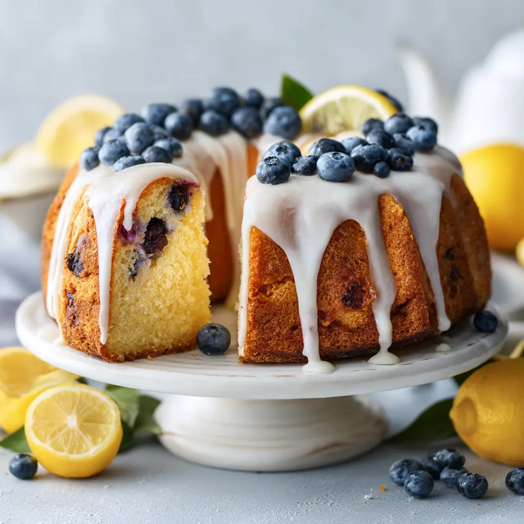 The process of folding fresh blueberries into the thick, creamy pound cake batter in a mixing bowl.
