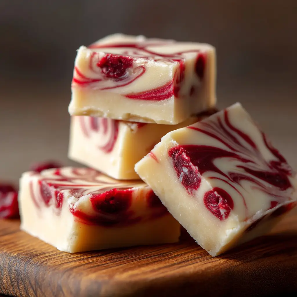 White Chocolate Raspberry Fudge: The Ultimate Creamy Treat 1 The process of swirling tart raspberry paste into the white chocolate fudge base in a baking pan.