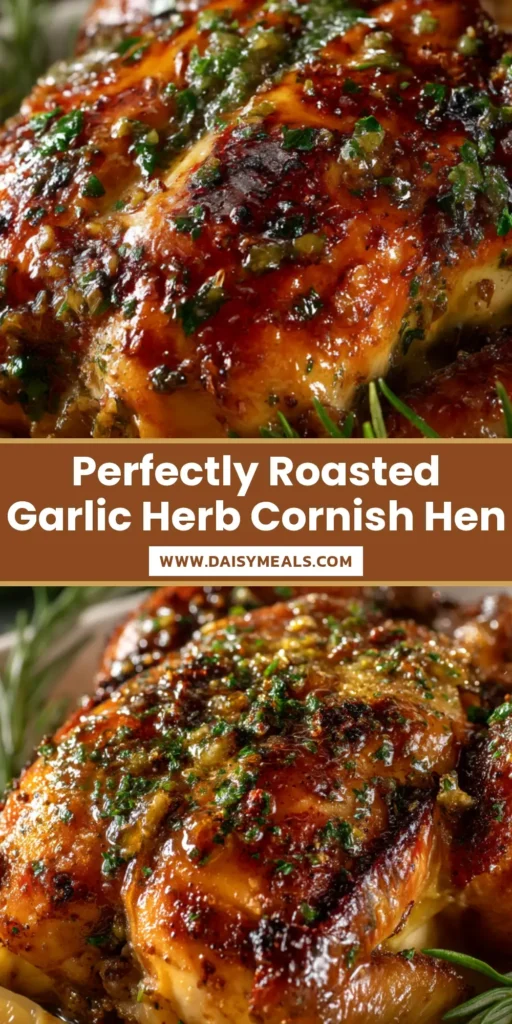 A perfectly roasted Cornish hen with golden, crispy skin and fresh herb seasoning, presented as an elegant dinner. The ultimate guide for a simple yet impressive meal.