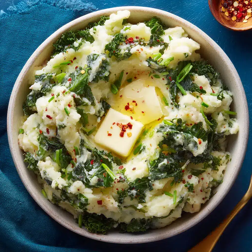 A rustic bowl filled with traditional Irish Colcannon, garnished with fresh scallions for a pop of color and flavor.