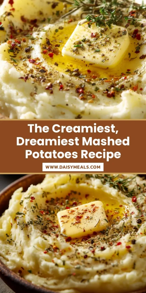 A large white bowl filled with creamy mashed potatoes, topped with a pat of melted butter and fresh chives. The perfect Mashed Potatoes Recipe for any occasion.