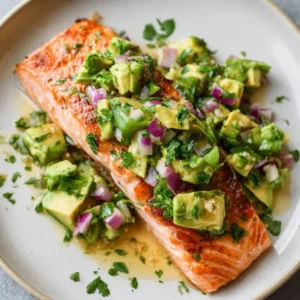 Close-up of baked Cilantro Lime Salmon showing charred edges and a glossy lime marinade glaze.