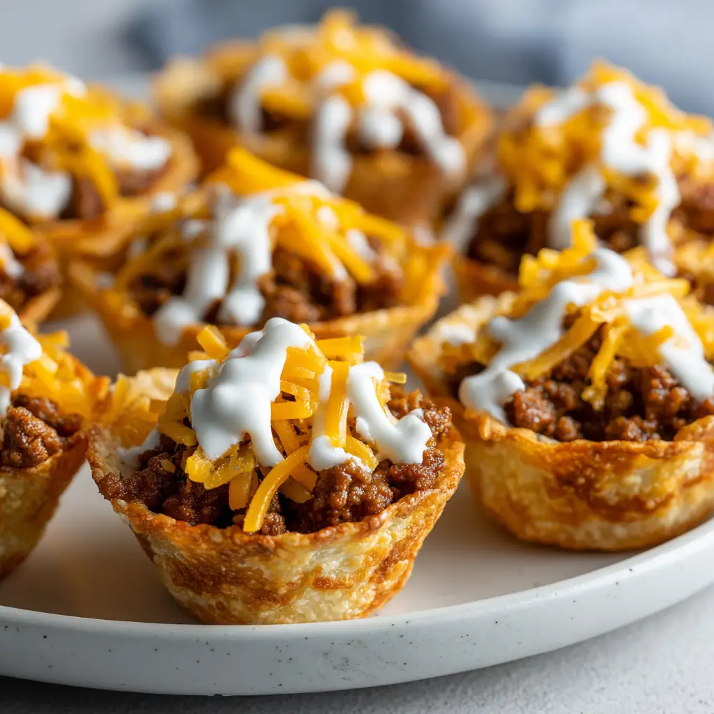 Multiple Taco Ranch Bites arranged on a platter, highlighting the creamy ranch drizzle and melted cheese.
