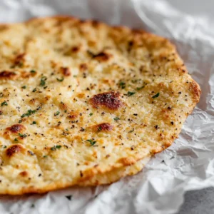 Close-up of baked cottage cheese flatbread showing porous texture and toasted spots. (Cottage Cheese Flatbread)