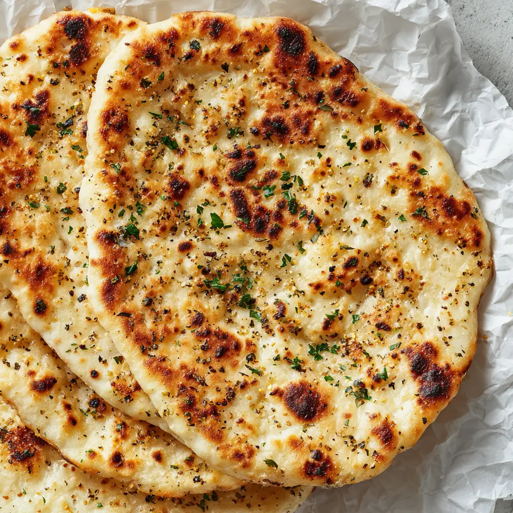 Thin golden-brown cottage cheese flatbread on crumpled white parchment paper. (Cottage Cheese Flatbread)