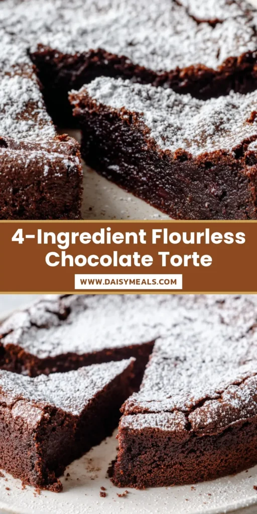 Flourless Chocolate Torte: The Ultimate Decadent Dark Chocolate Dessert 4 A top-down view of a dense Flourless Chocolate Torte with a heavy dusting of white powdered sugar and crinkly edges.
