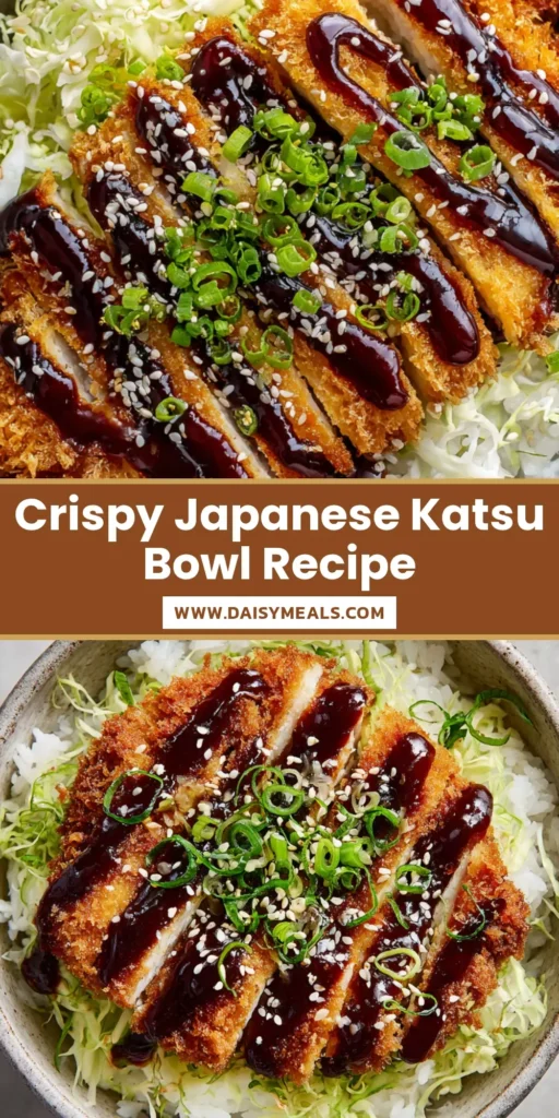 A Japanese Katsu Bowl in a ceramic dish with golden pork cutlet, shredded cabbage, and tonkatsu sauce drizzle.