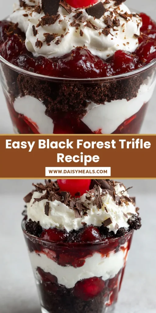 Black Forest Trifle: The Ultimate Guide to Layered Chocolate and Cherry Decadence 4 A handheld smartphone photo of a layered Black Forest Trifle in a glass cup showing chocolate cake, cherry filling, and whipped cream.