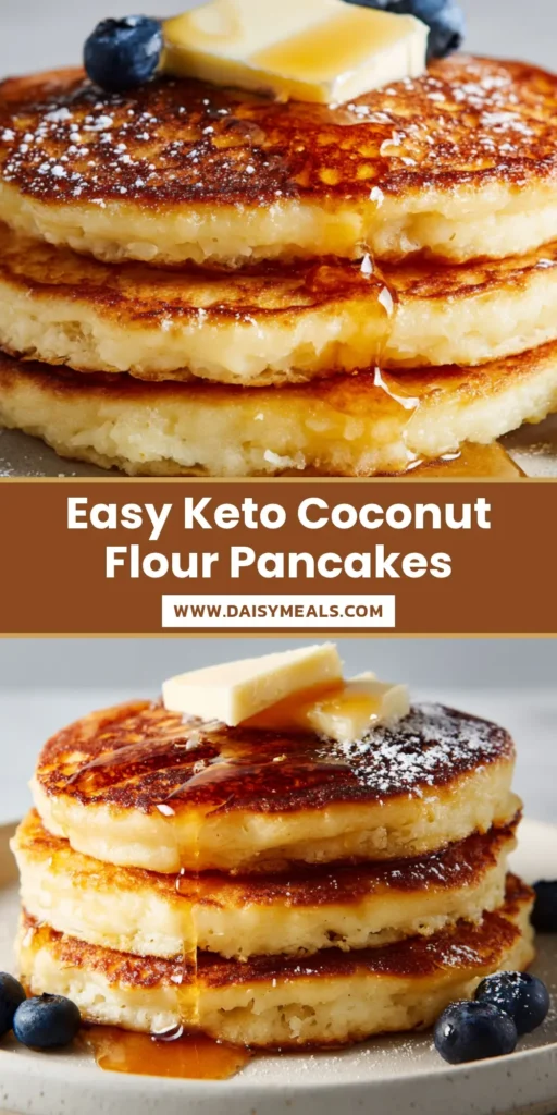 Keto Coconut Flour Pancakes: The Ultimate Fluffy Low-Carb Breakfast Guide 4 A tall stack of Keto Coconut Flour Pancakes topped with melting butter and blueberries on a marble counter.