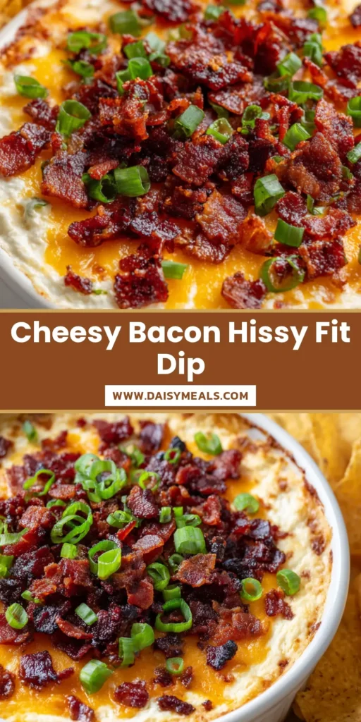 Hissy Fit Dip Recipe: The Ultimate Creamy Baked Bacon and Cheddar Party Favorite 4 A top-down shot of a bubbling Hissy Fit Dip with melted orange cheddar, crispy bacon bits, and green onions in a white dish. (Hissy Fit Dip)