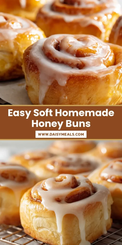 A top-down view of Homemade Honey Buns on a cooling rack, featuring golden-brown spiral dough and thick, dripping translucent white glaze.