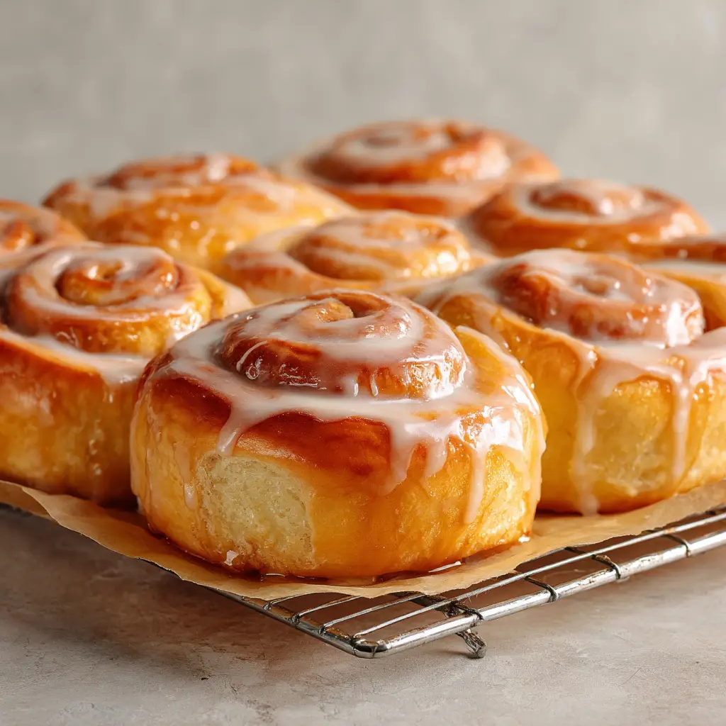 Close-up of freshly baked Homemade Honey Buns with visible caramelized edges and soft, pull-apart dough texture.