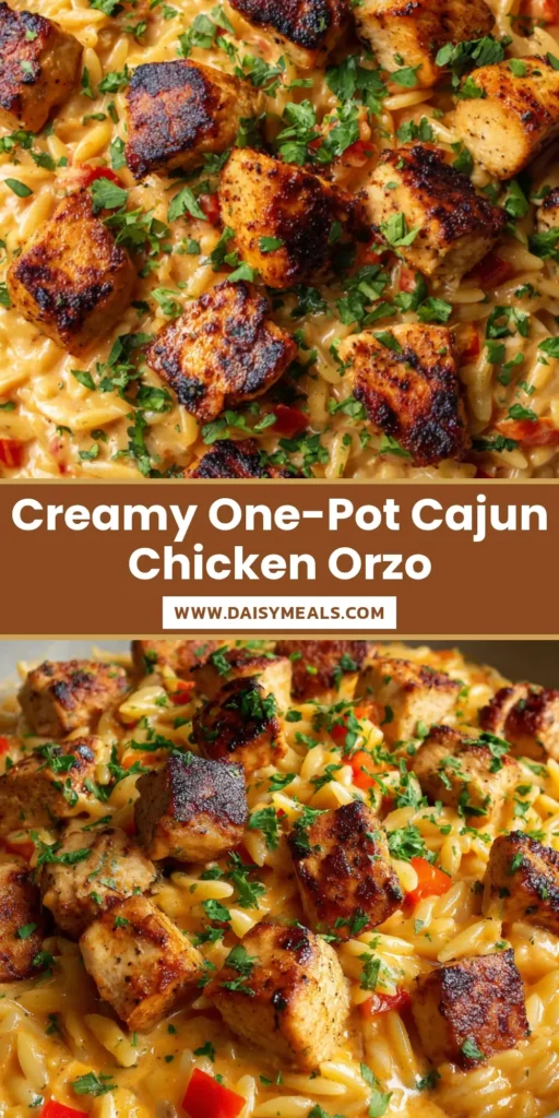A top-down view of Cajun Chicken Alfredo Orzo in a grey bowl with charred chicken and parsley garnish.