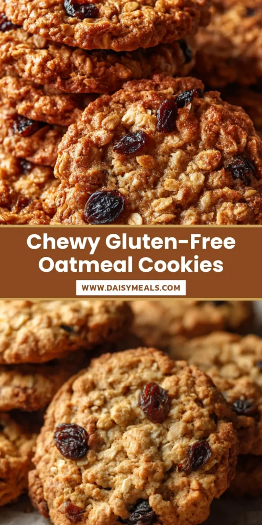Gluten-Free Oatmeal Cookies: The Ultimate Chewy and Crispy Recipe 4 A stack of freshly baked golden-brown Gluten-Free Oatmeal Cookies with visible rolled oats and plump raisins on parchment paper.