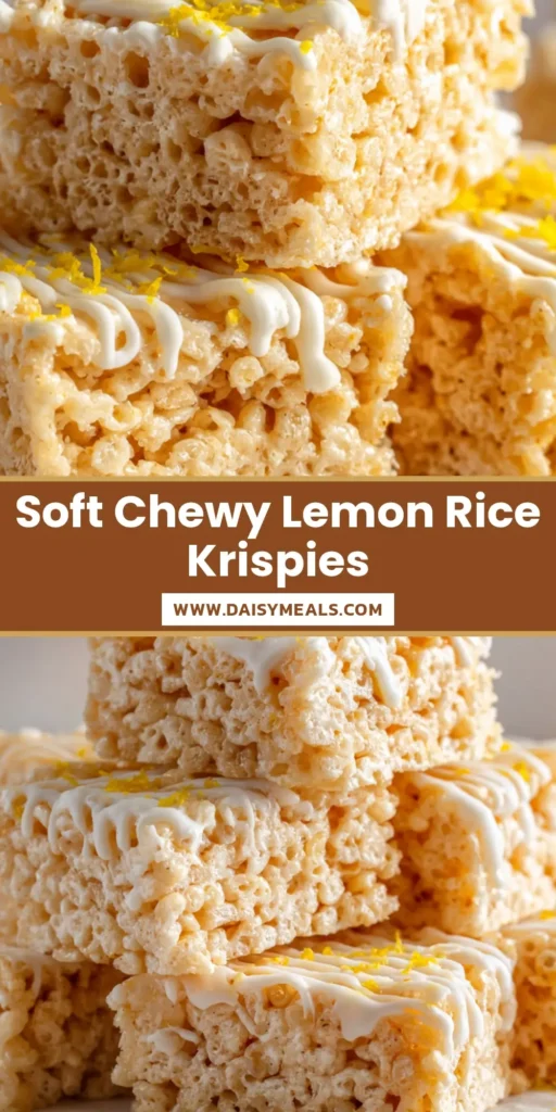 Lemon Rice Krispie Treats: Chewy Citrus Marshmallow Bars with a Tangy Lemon Glaze 4 A stack of Lemon Rice Krispie Treats on parchment paper showing the gooey marshmallow texture and white glaze drizzle.
