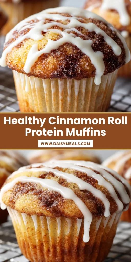 Cinnamon Roll Protein Muffins with Thick Cream Cheese Glaze 3 A freshly baked Cinnamon Roll Protein Muffin in a white parchment liner with a thick cream cheese glaze drizzle.