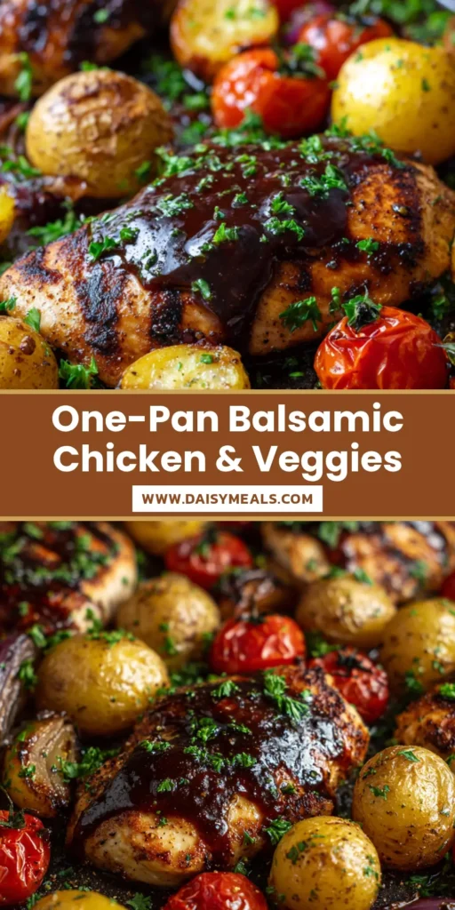 Sheet Pan Balsamic Chicken with Roasted Gold Potatoes and Blistered Tomatoes 4 A dark matte sheet pan filled with glistening balsamic-glazed chicken breasts, roasted yellow potatoes, blistered cherry tomatoes, and caramelized red onions, garnished with fresh parsley. (Sheet Pan Balsamic Chicken)