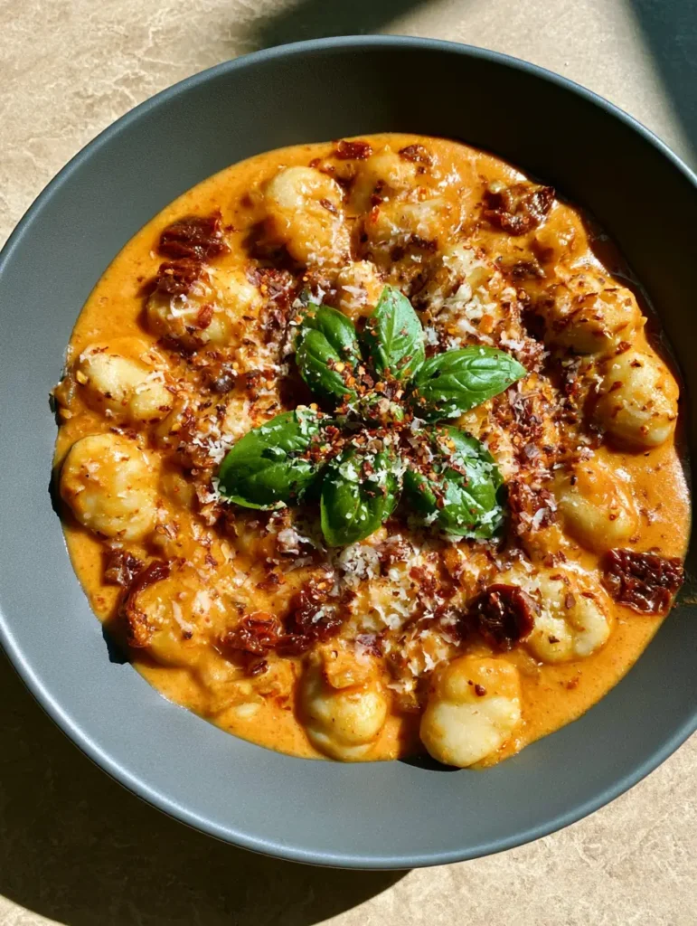 Detailed view of large tender cream-colored butter beans flecked with sun-dried tomatoes and garlic.