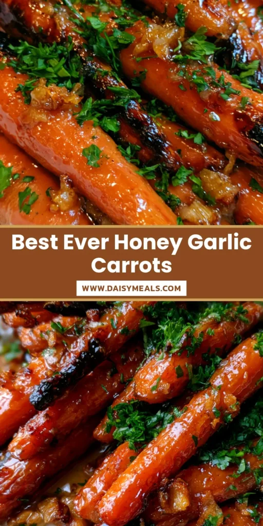 A heap of whole Honey Garlic Butter Roasted Carrots on a white platter with charred tips and fresh parsley garnish.