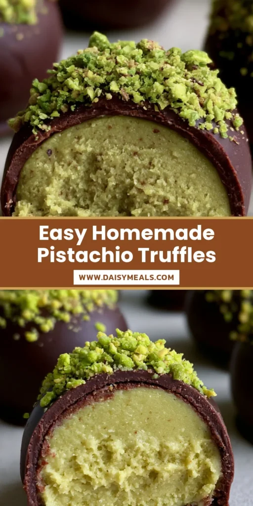 Pistachio Ganache Truffles with a Snappy Dark Chocolate Shell 4 A professional flat lay of handcrafted Pistachio Ganache Truffles with dark chocolate shells and crushed pistachio topping on a neutral background.
