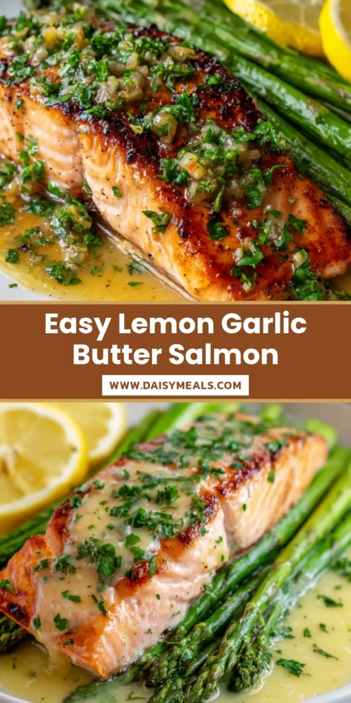 A perfectly charred Baked Salmon in Foil resting on a bed of roasted asparagus, coated in a glossy lemon garlic butter sauce. (Baked Salmon in Foil)