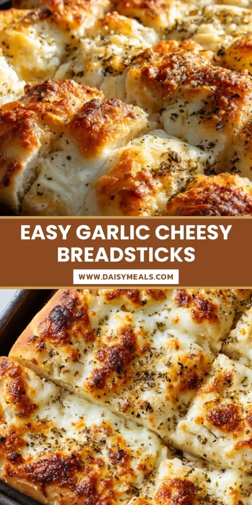 A close-up overhead view of pull-apart Cheesy Breadsticks on a dark metal tray with bubbly melted mozzarella and herbs.