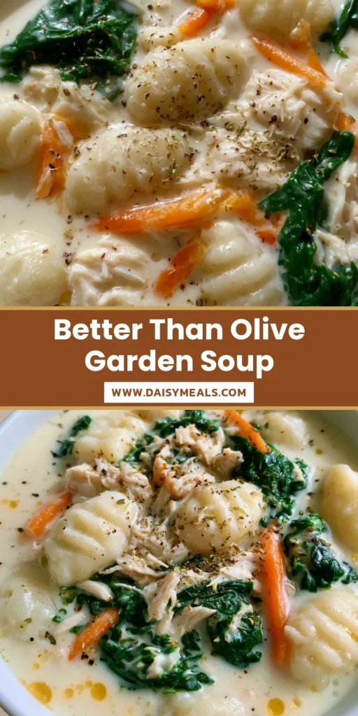 Olive Garden Chicken Gnocchi Soup: The Ultimate Velvet-Cream Copycat Recipe 3 A handheld white bowl of Olive Garden Chicken Gnocchi Soup with thick ivory broth, spinach, and julienned carrots. (Olive Garden Chicken Gnocchi Soup)