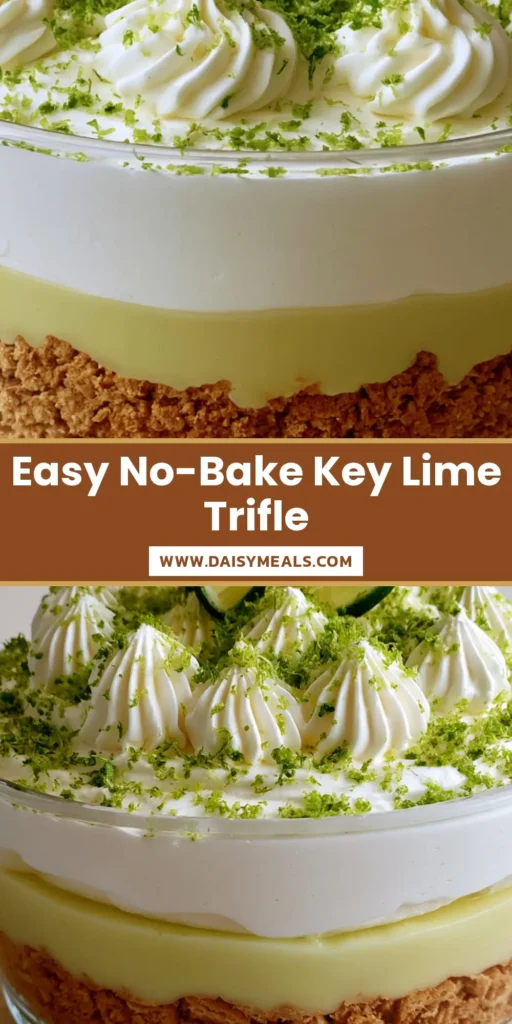 Key Lime Pie Trifle: The Ultimate Layered Summer Dessert Guide 4 A stunning Key Lime Pie Trifle in a glass bowl with repeating layers of golden crumbs, lime custard, and whipped cream dollops.