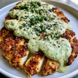 High-angle shot of golden-brown Parmesan Crusted Chicken strips with basil aioli and fresh herbs.